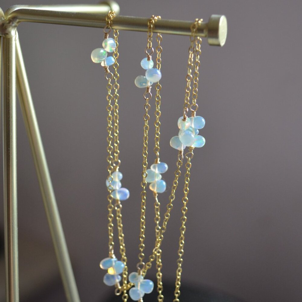 Long Opal Necklace in Gold - Handmade - Picture 8 of 10